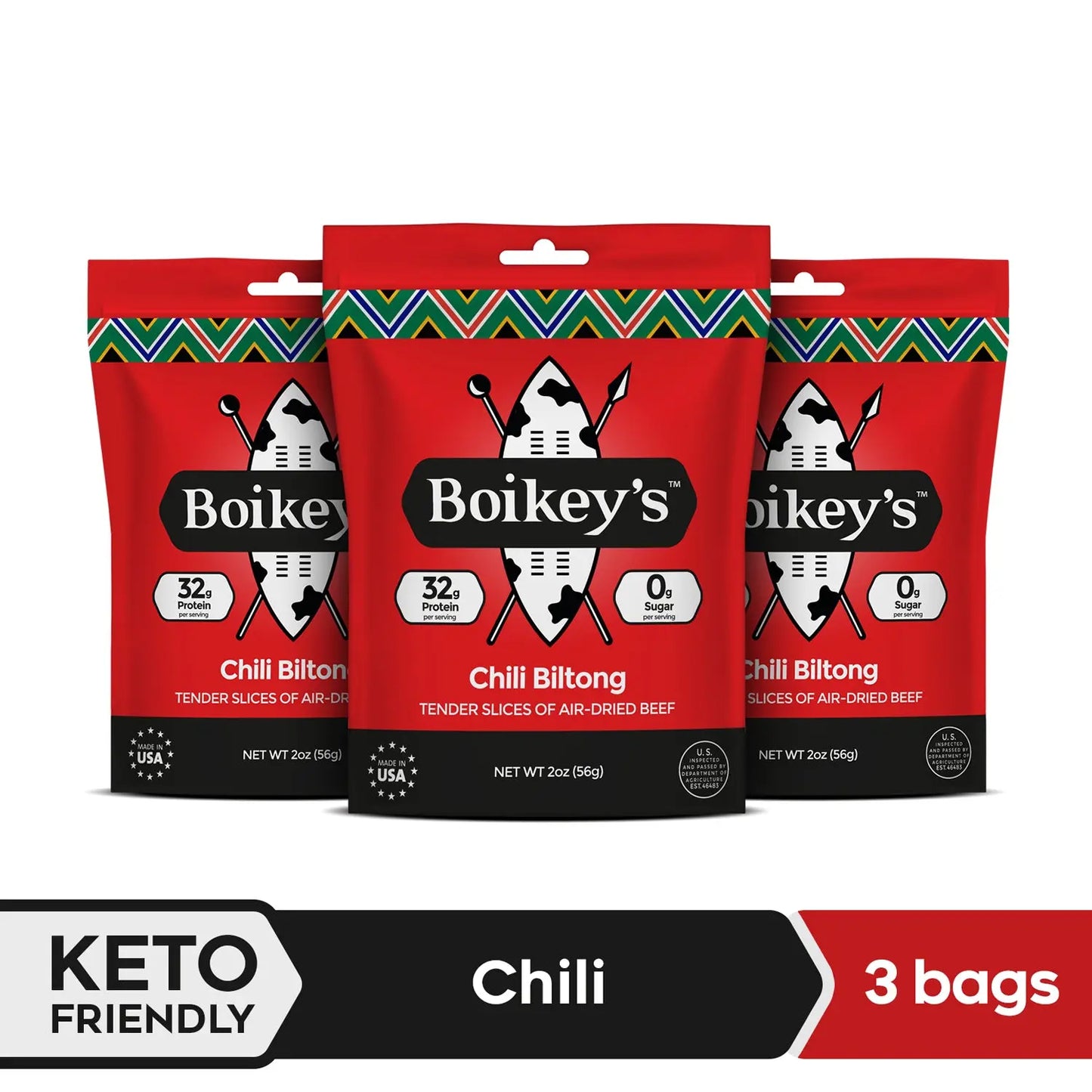 3 Pack Healthy Boikey's Chili Biltong Beef Jerky Box