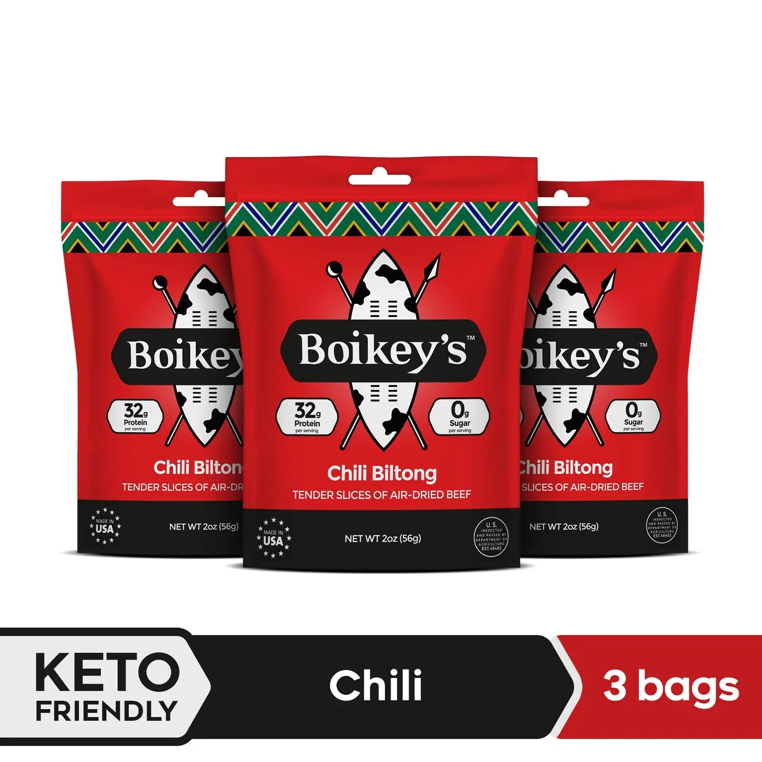 3 Pack Healthy Boikey's Chili Biltong Beef Jerky Box